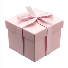 Obraz premium A beautifully wrapped pastel pink gift box adorned with a delicate pink ribbon, showcasing elegant and simple design perfect for birthdays or special occasions.