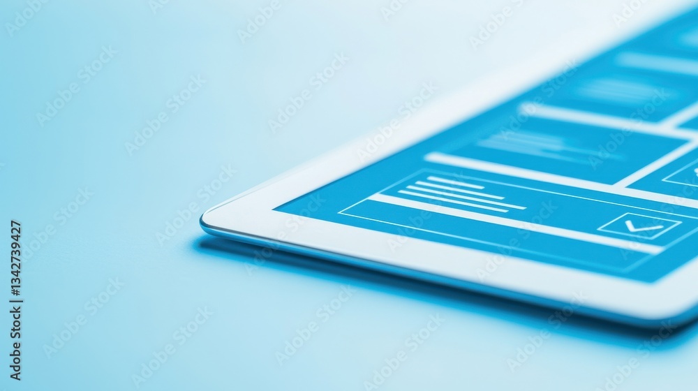 Poster modern tablet with user interface elements on a blue background