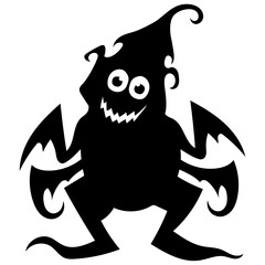 Spooky Halloween Monster Silhouette. Isolated on White Background.