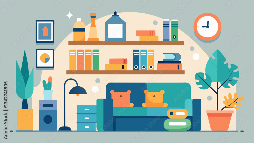 Aufkleber a clean and clutterfree home with carefully curated decorations and only the essentials on display..