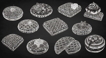 Delicious Waffles Chalkboard Sketch Collection. AI Generated