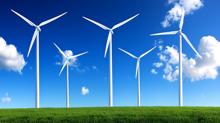 Fototapeta premium Harnessing wind energy wind turbines in a green landscape under clear blue skies