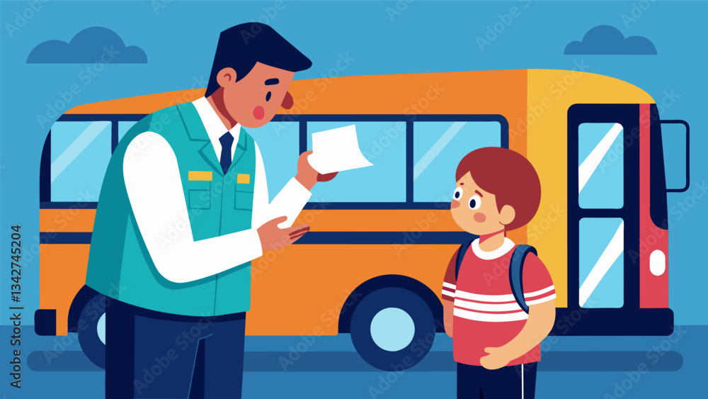 Poster the bus driver offering tissues and a comforting word to a student having a rough day.. vector illus