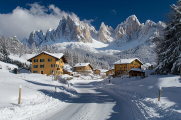 There is a mountain range with snow and trees in the foreground