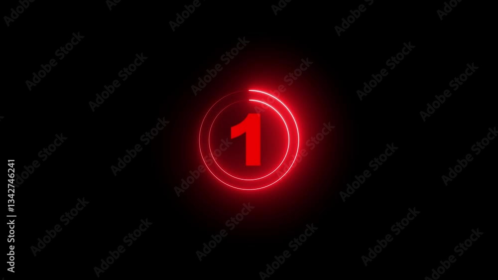 Poster five to zero countdown glow neon animation running animated numbers 5-0 on transparent background.