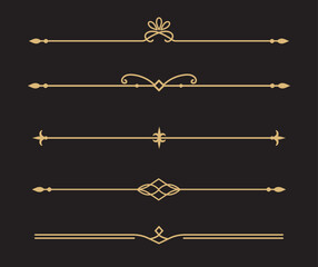 Set of Vintage decorative golden lines. text dividers. Gold line border. Lines separators, Borders, Vintage dividers, Underline elements. Vector illustration