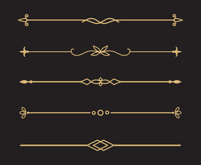 Set of Vintage decorative golden lines. text dividers. Gold line border. Lines separators, Borders, Vintage dividers, Underline elements. Vector illustration
