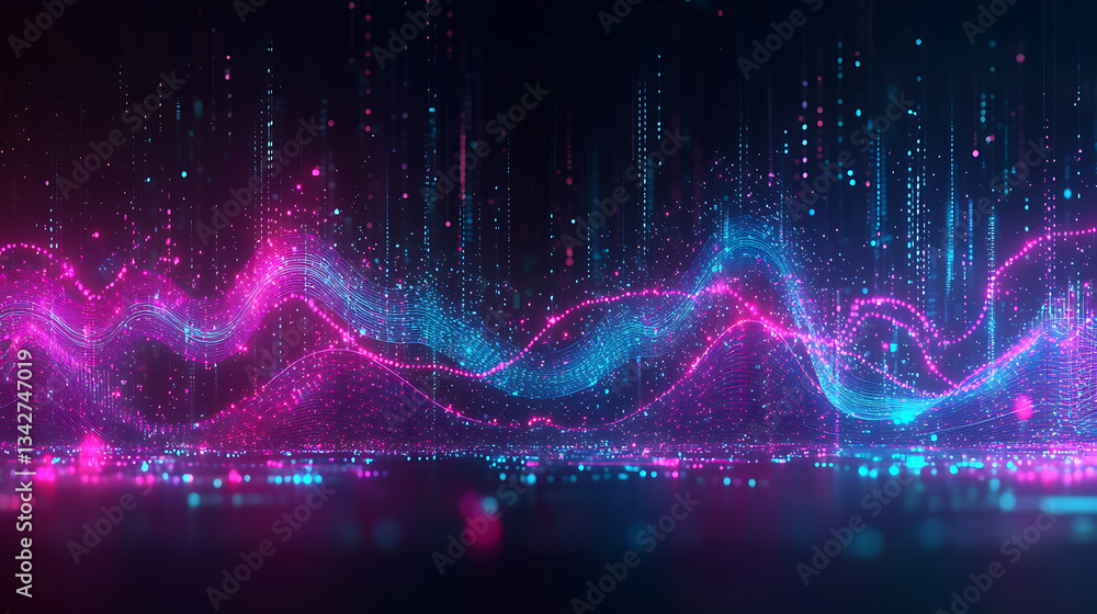 Aufkleber dynamic wave patterns in neon colors virtual environment digital artwork futuristic concept