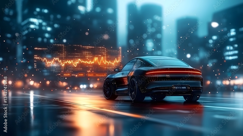 Poster futuristic cityscape with holographic projections showcasing ai powered economic forecasting and dat