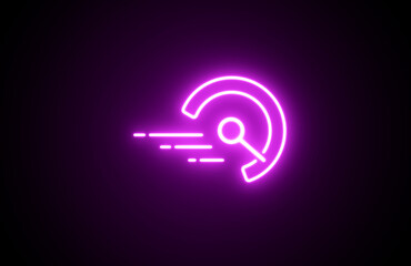 Glowing neon Velocity, efficiency, Bright speedometer icon  Speedometer icon isolated on black background. 