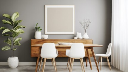 Minimalist Dining Room with Wooden Table and White Chairs