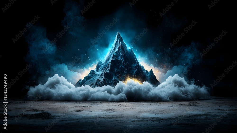 Poster surreal landscape with mountains shaped like interest rate graphs an abstract visual representation 