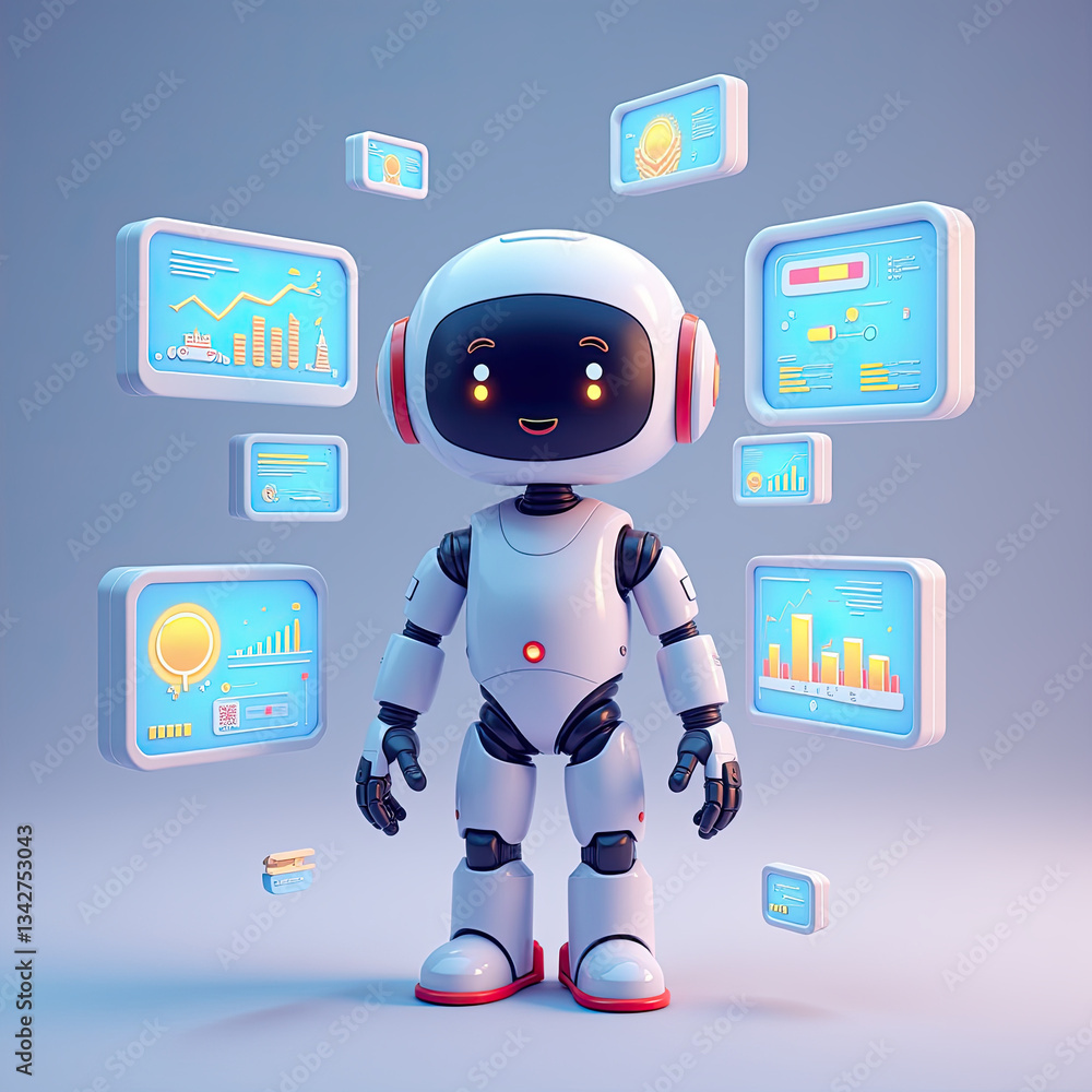 Aufkleber cute robot ai data analytics technology - artificial intelligence