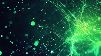 Fototapeta premium A captivating visual of a network design featuring green and white colors with luminous elements.