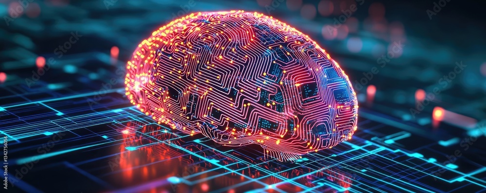 Poster artificial intelligence cyberspace and data network concept. futuristic digital brain with circuits 