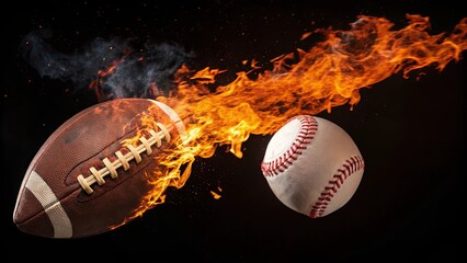 A football and a baseball are on fire