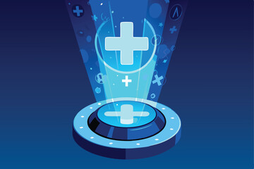 Design a futuristic medical badge  circular, metallic, displaying a glowing crimson 'CR' monogram, suggesting advanced healthcare technology. © ndomble