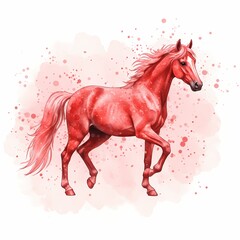 Fototapeta premium Red horse trotting against a watercolor splash background 