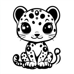 Cute Cartoon Leopard Cub Vector Illustration Simple Line Art Style