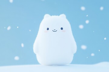 Fluffy white creature, cute winter design.  Soft, smiling, snow