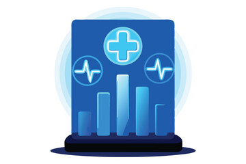 Create a vibrant image of a glowing health bar graph digitally overlaid on a realistic medical illustration, showcasing a positive health trend.