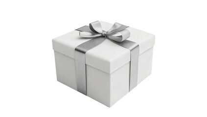 a neatly wrapped white gift box adorned with a silver ribbon and bow symbolizing celebration and giving the simple design emphasizes elegance and anticipation