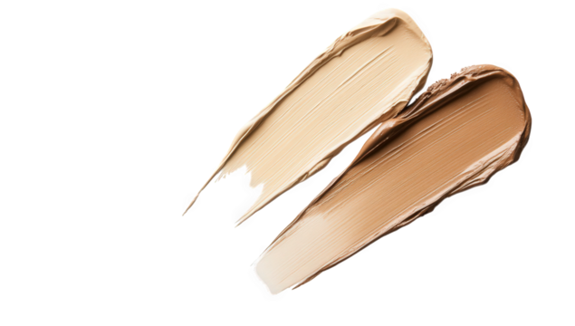 two swatches of foundation makeup in varying shades showcasing the texture and color for cosmetic application