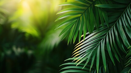 Lush Green Palm Leaves with Soft Light in Tropical Environment