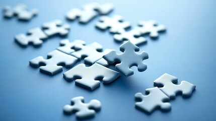 Obraz premium A jigsaw puzzle set against a blue background symbolizes business success.