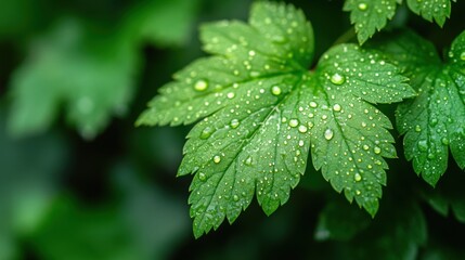 A tiny droplet, imbued with the essence of beauty, gently landed on the velvety surface of a verdant leaf, a testament to the transformative power of nature is touch.