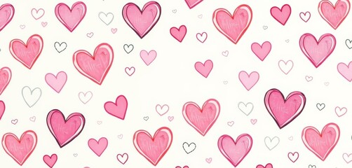 Soft pastel hearts & whimsical doodles create a playful, repeating pattern on a light background, whimsical, wallpaper