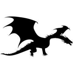Dragon Silhouette. Vector Illustration Isolated on White Background.