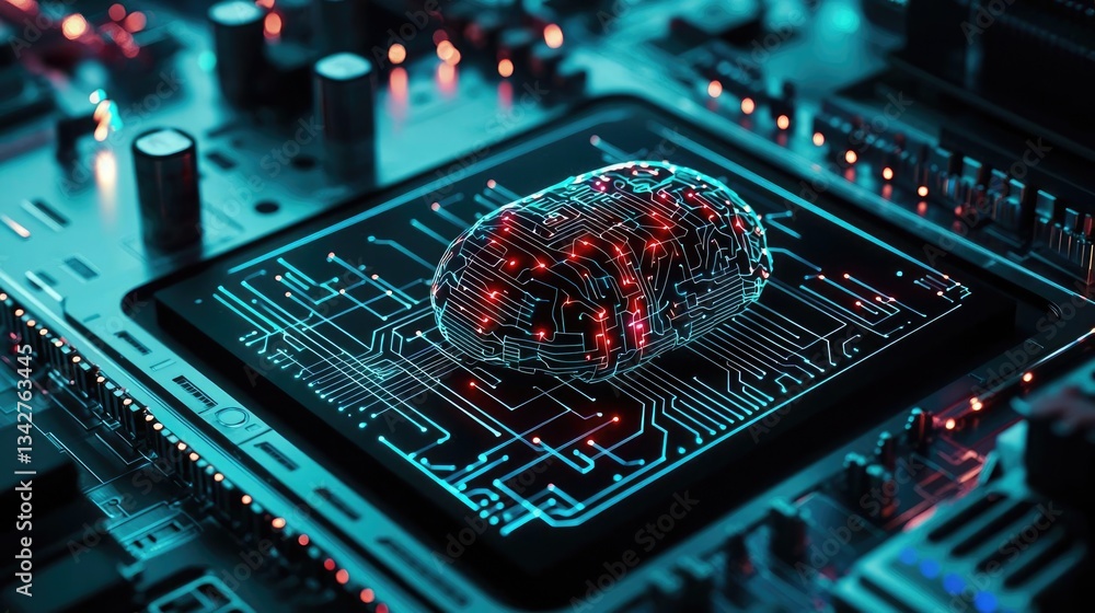 Aufkleber artificial intelligence computing and brain network concept. futuristic digital brain on a circuit b
