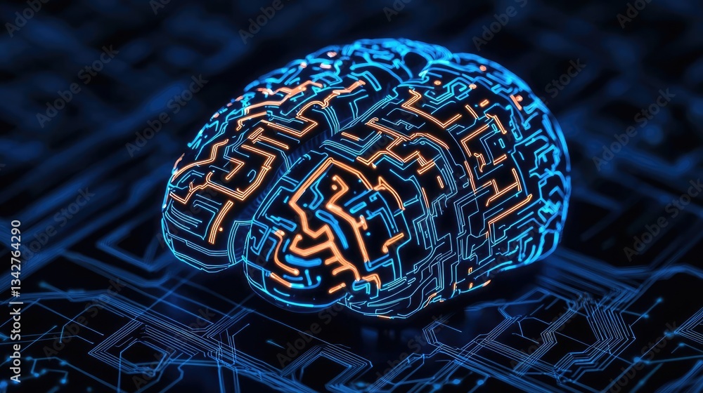 Poster artificial intelligence cyberspace and data network concept. futuristic digital brain with glowing c