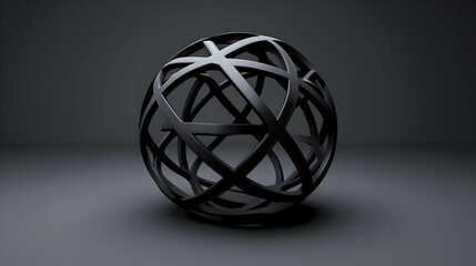 Obraz premium Abstract Black Sphere with Intertwined Lines on Dark Background