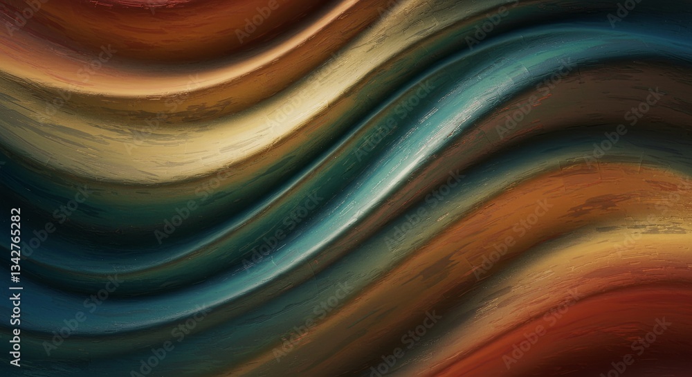 Poster a colorful, abstract painting with a wave-like pattern