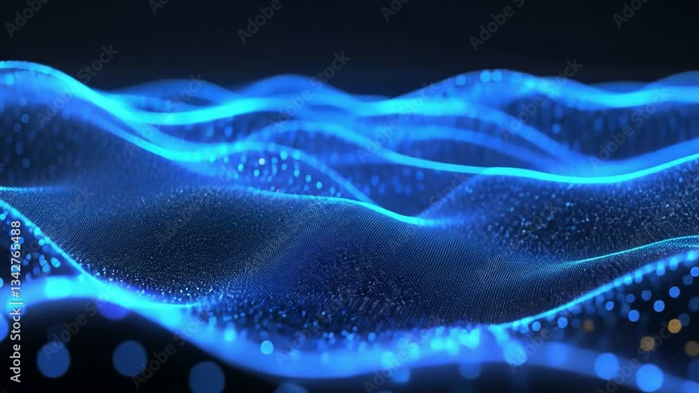 Aufkleber mesmerizing abstract waves flowing blue patterns and particles in digital depth and movement, showca