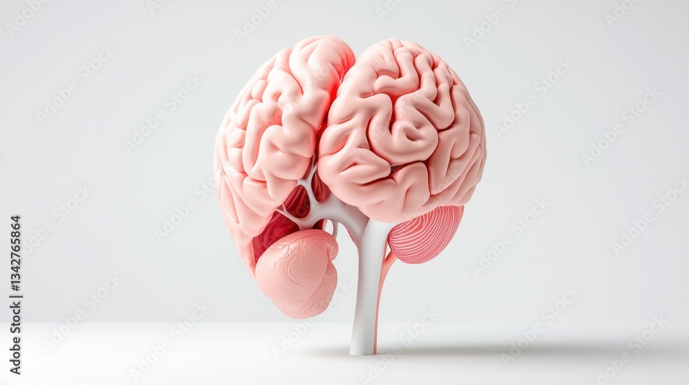 Poster realistic 3d model of human brain on minimalistic background