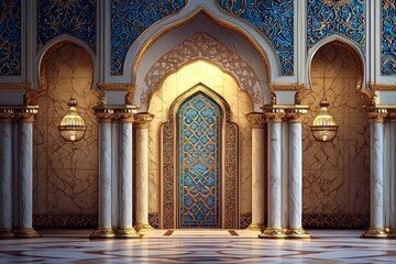 Obraz premium Elegant columns exemplifying the beauty of mosque interiors.