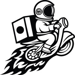 Modern and stylish astronaut with delivering pizza isolated silhouette vector illustration, astronaut with delivering pizza line art vector design