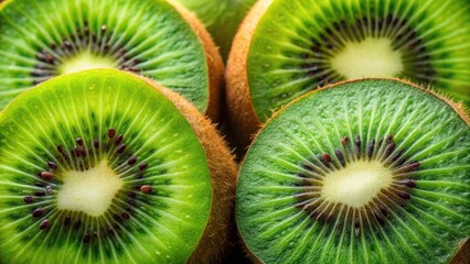 Juicy Kiwi Fruit Photography: 4 Kiwis, Closeup, Macro, Delicious, Healthy Snack, Vibrant Green, Fresh Fruit, Food Photo, Still Life