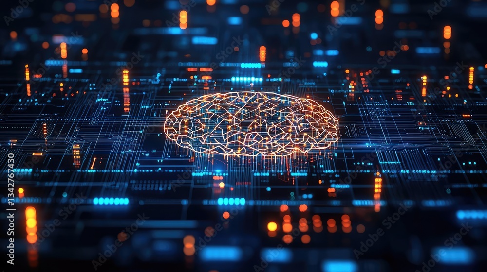 Poster artificial intelligence cyberspace and data network concept. futuristic digital brain network on a g