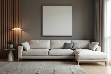 Premium luxury modern living room with sofa, pillow and cabinet with copy space