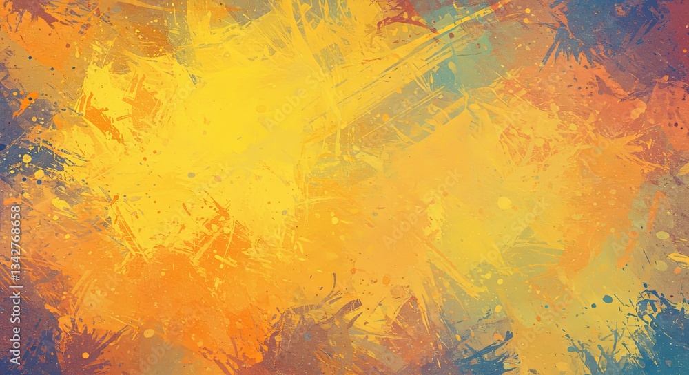 Poster A splash of color on a canvas with a yellow background
