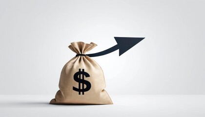 Minimalist depiction of a money bag with an upward arrow, indicating profitable investment