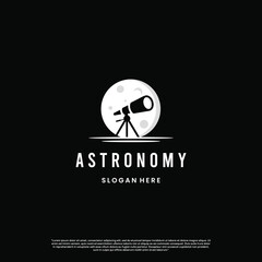 silhouette telescope and full moon logo vector illustration template design