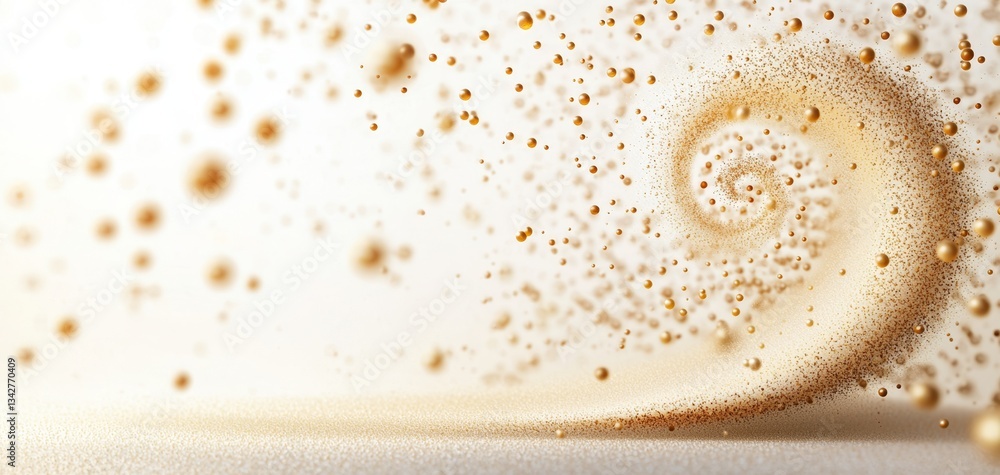 Poster an abstract swirl of particles, creating a dynamic and smooth motion against a soft backdrop, evokin