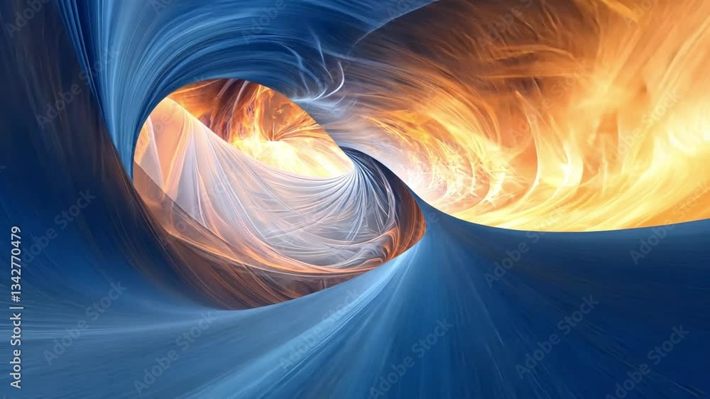 Poster vibrant abstract design swirling blue and orange patterns creating dynamic movement and energy in me
