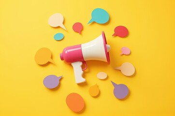 Communicating ideas with a megaphone yellow background graphic design