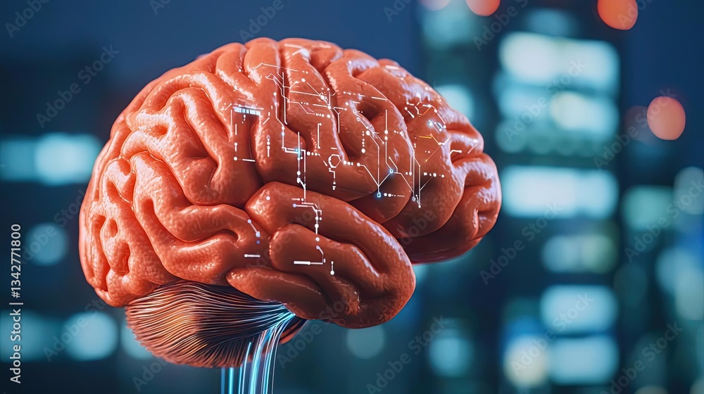 Aufkleber artificial intelligence brain network and database concept. a detailed illustration of a human brain